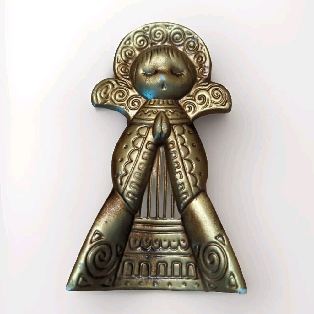 Angel Plaster Antiqued Gold Bronze Mantel Singing Praying Vintage